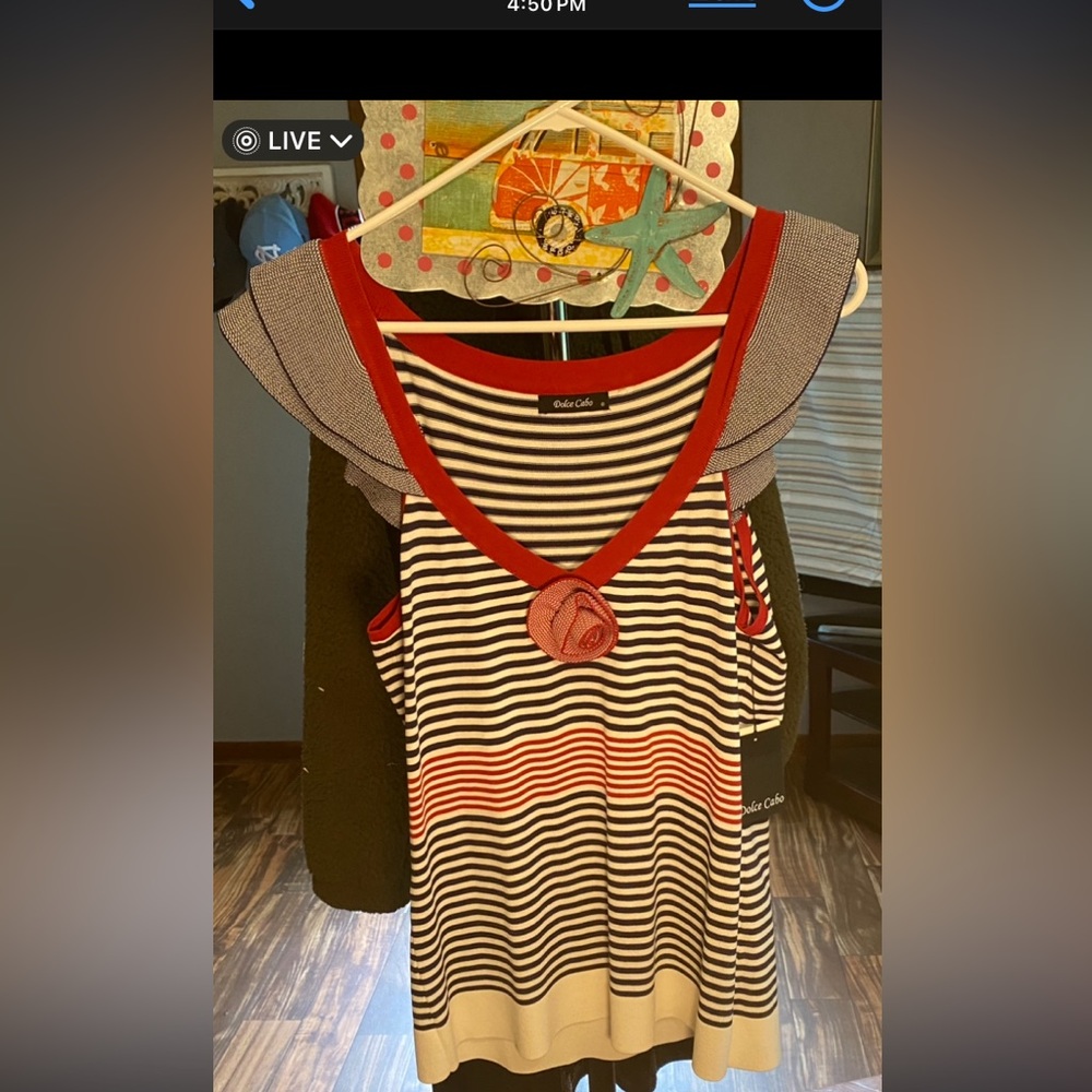 Sail Away Stripe Flutter Sleeve Blouse in XL.